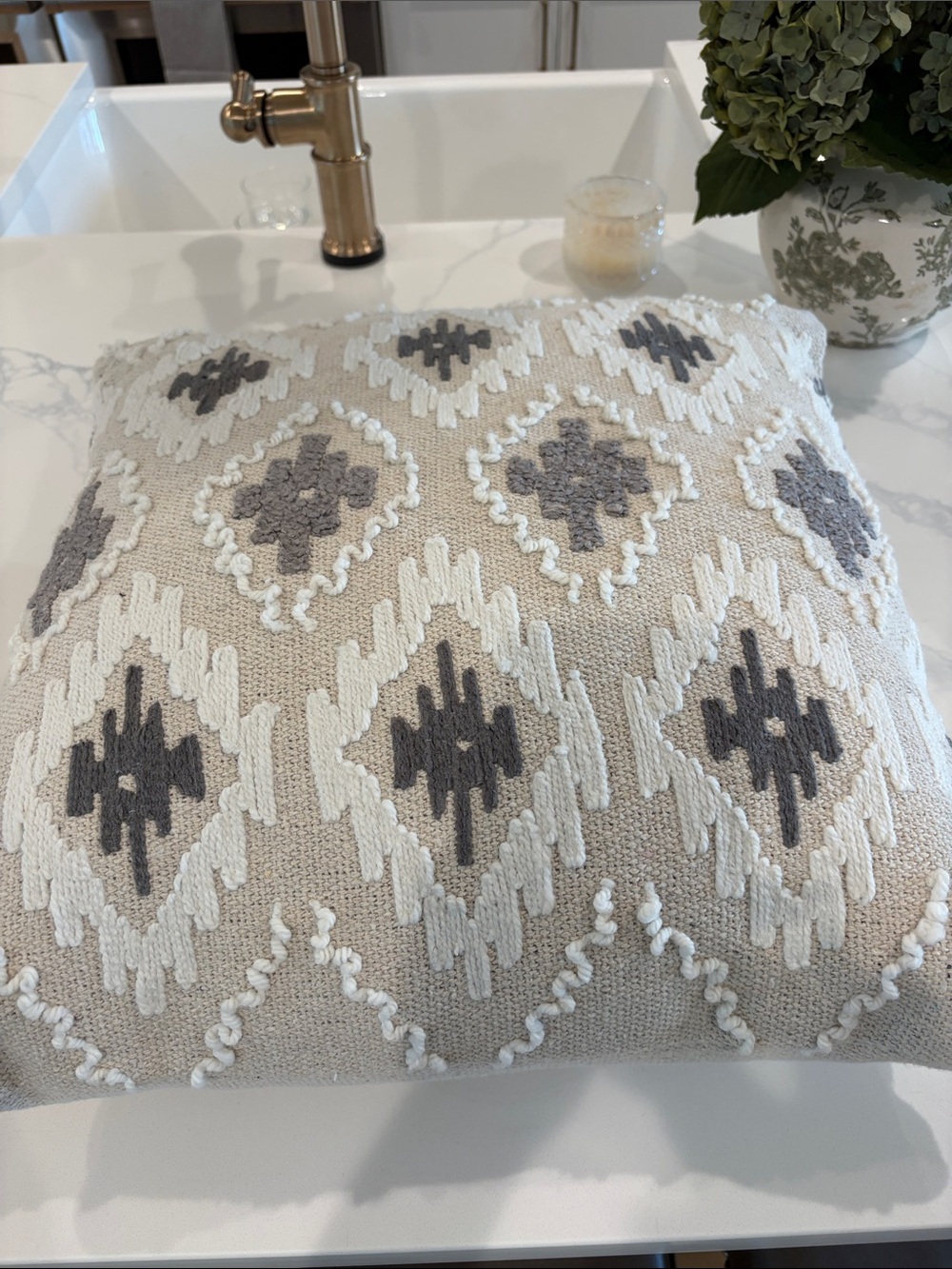 Neutral Beige and Gray Geometric Accent Pillow - Brand